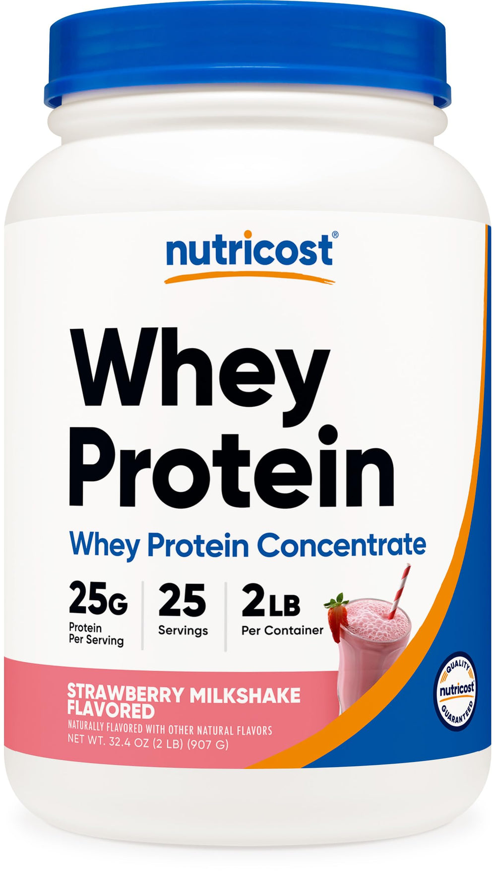 Nutricost Whey Protein Concentrate bottle label with clean ingredients and product branding.