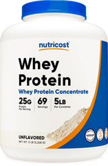 Nutricost whey protein concentrate unflavored bottle ready for versatile shakes