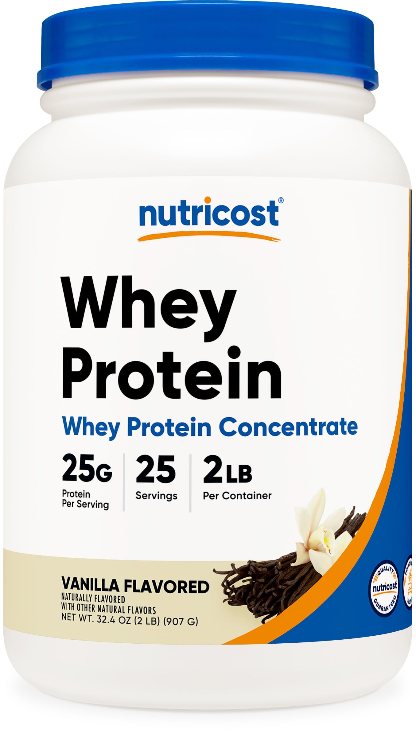 Nutricost Whey Protein Concentrate Vanilla tub front showing premium protein source for workouts