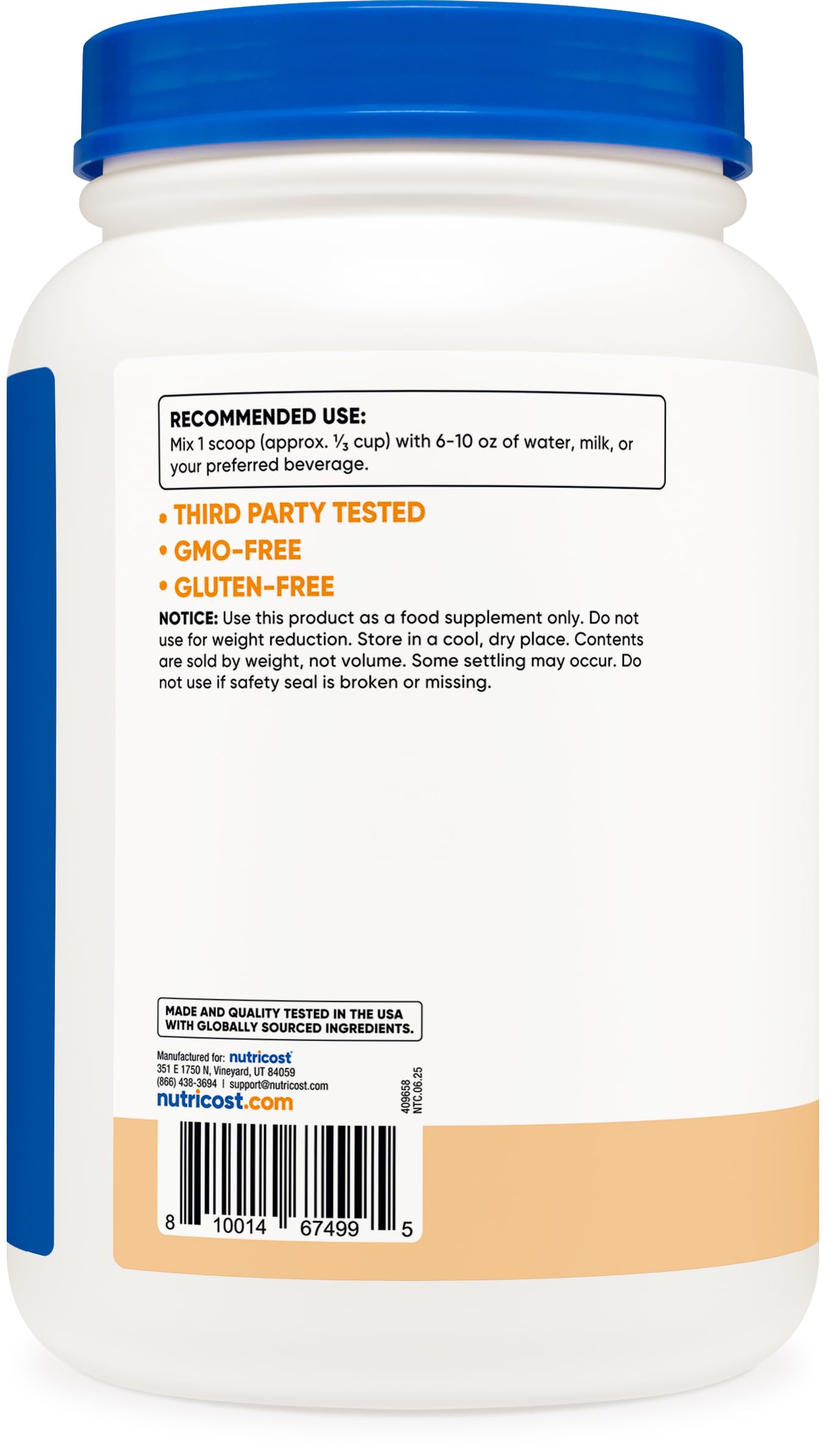 Nutricost Cake Batter nutrition label highlighting protein content