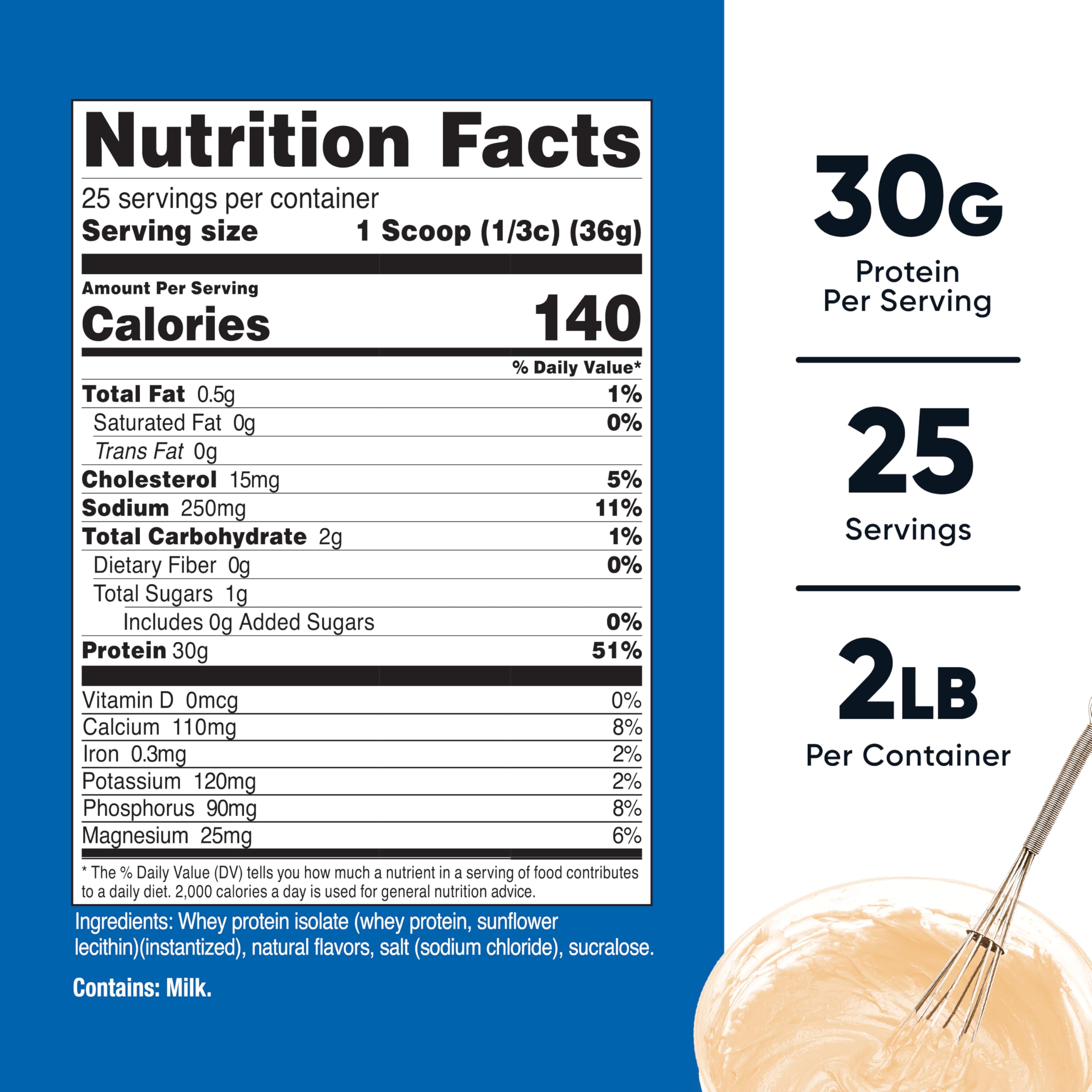 Nutricost Whey Protein Isolate Cake Batter scoop for easy 30 g serving