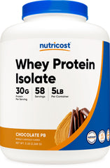 Nutricost Whey Protein Isolate bottle in chocolate peanut butter flavor for easy daily protein.