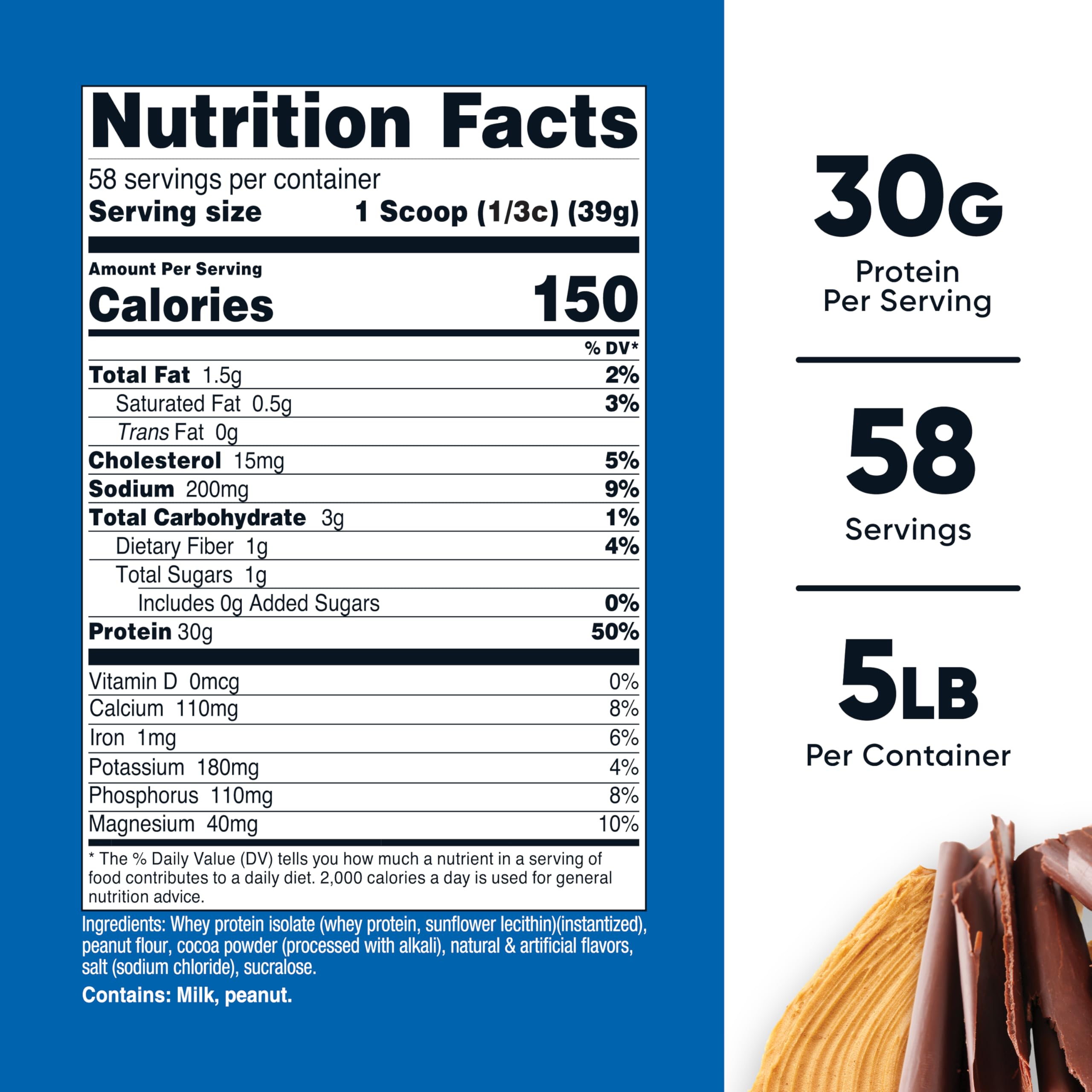 Nutricost whey isolate scoop with chocolate peanut butter powder for quick shakes.