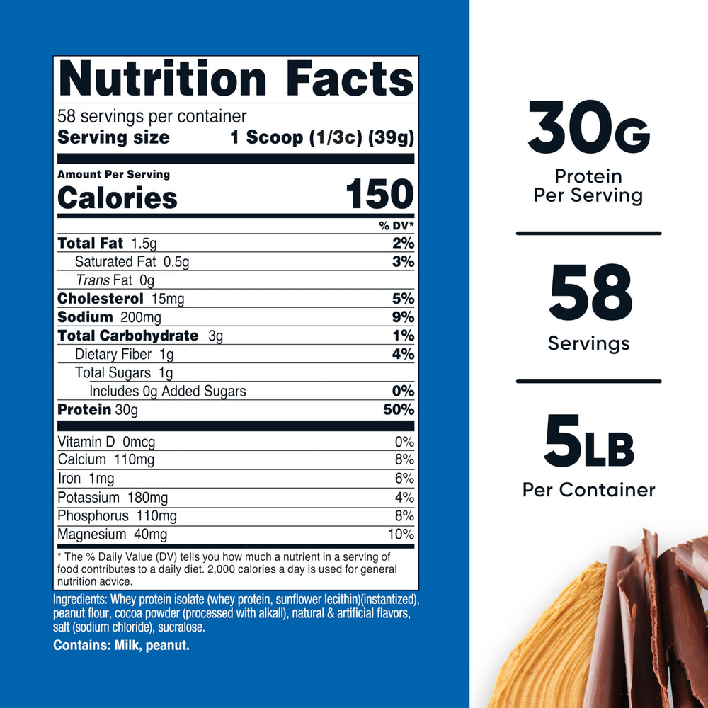 Nutricost whey isolate scoop with chocolate peanut butter powder for quick shakes.