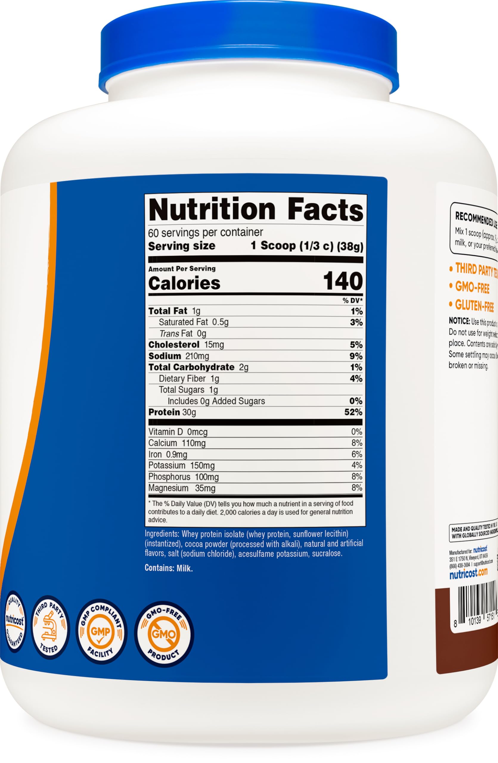 Nutricost facility certification label on packaging emphasizes trusted production standards.