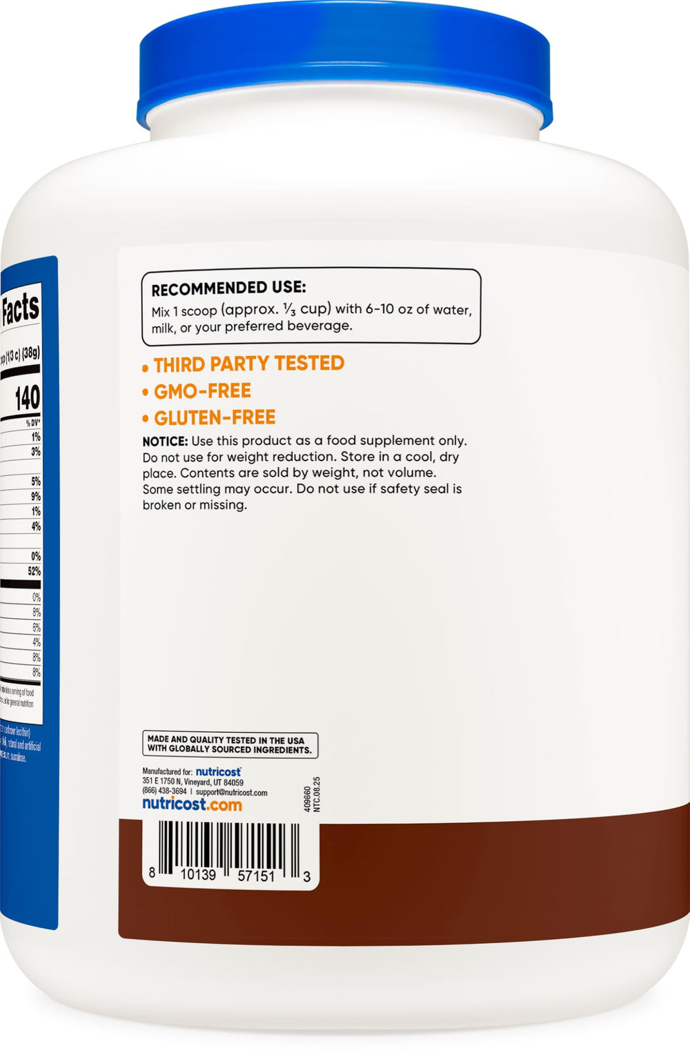 Nutricost Whey Protein Isolate Milk Chocolate powder close-up highlighting fine texture and quality.