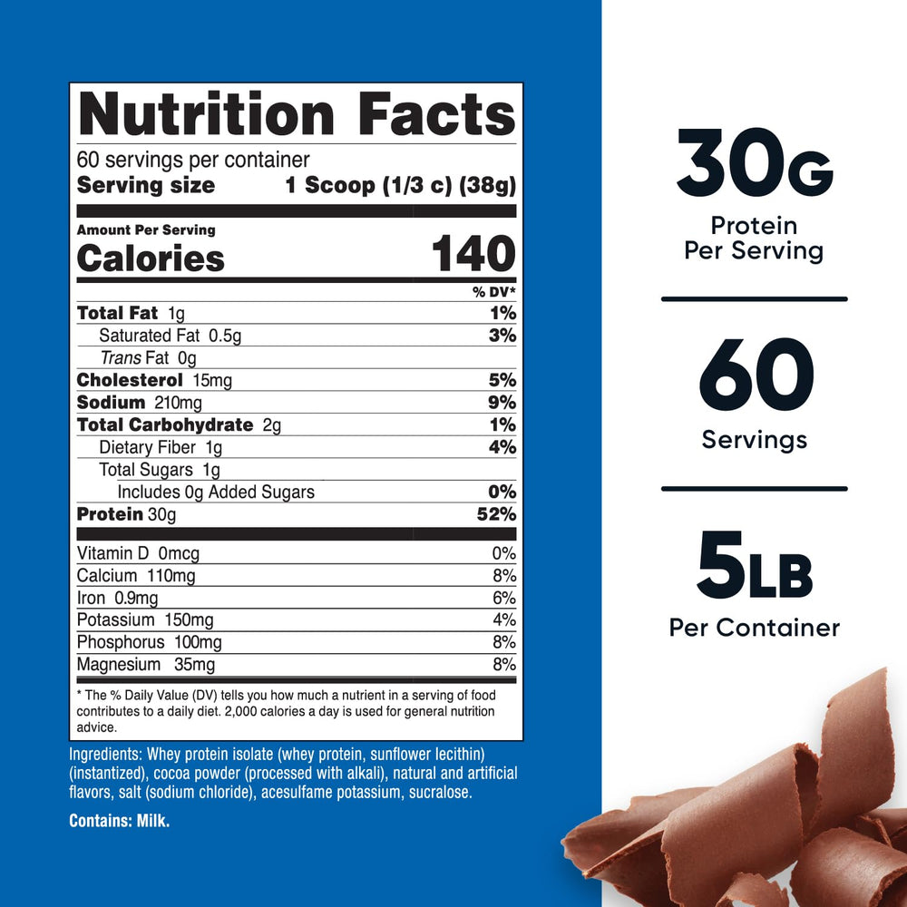 Nutricost Whey Protein Isolate Milk Chocolate scoop over glass, suggesting post-workout use.