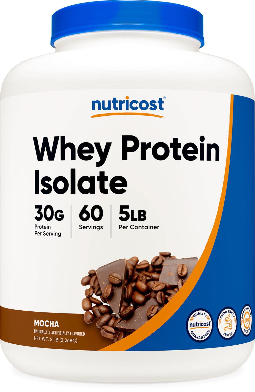 Nutricost Whey Protein Isolate Mocha container for convenient daily protein support.