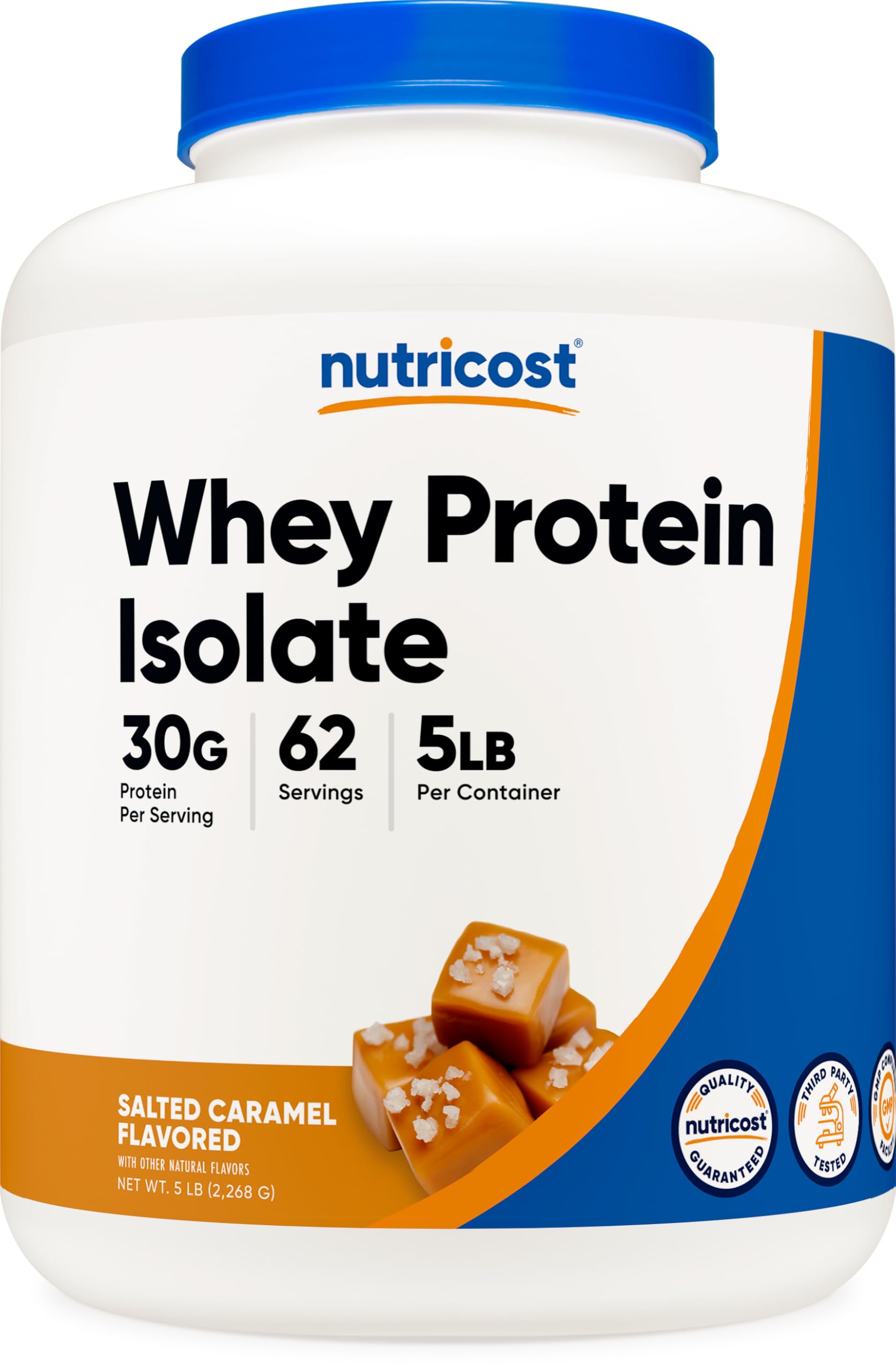 Nutricost Salted Caramel Whey Protein Isolate front label for post-workout fueling