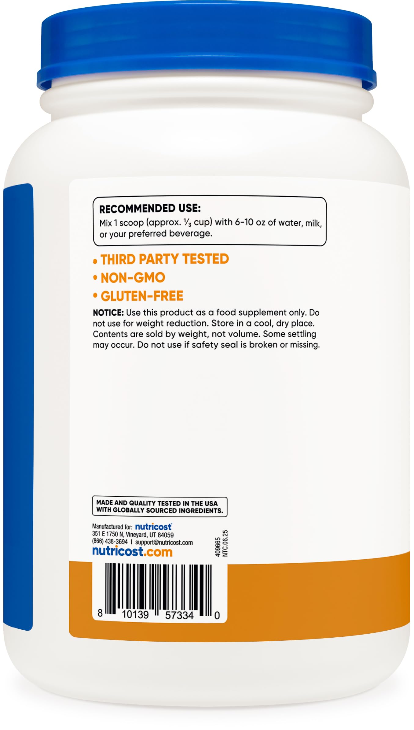Nutricost label confirms non-GMO and gluten-free quality.