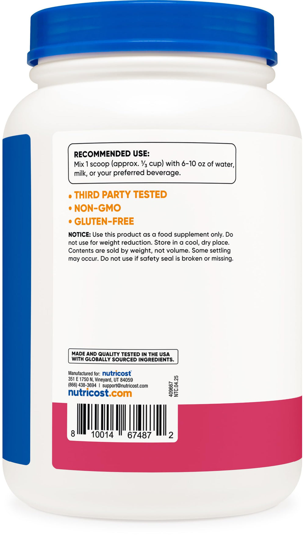 Nutricost label highlights non-GMO and gluten-free features.