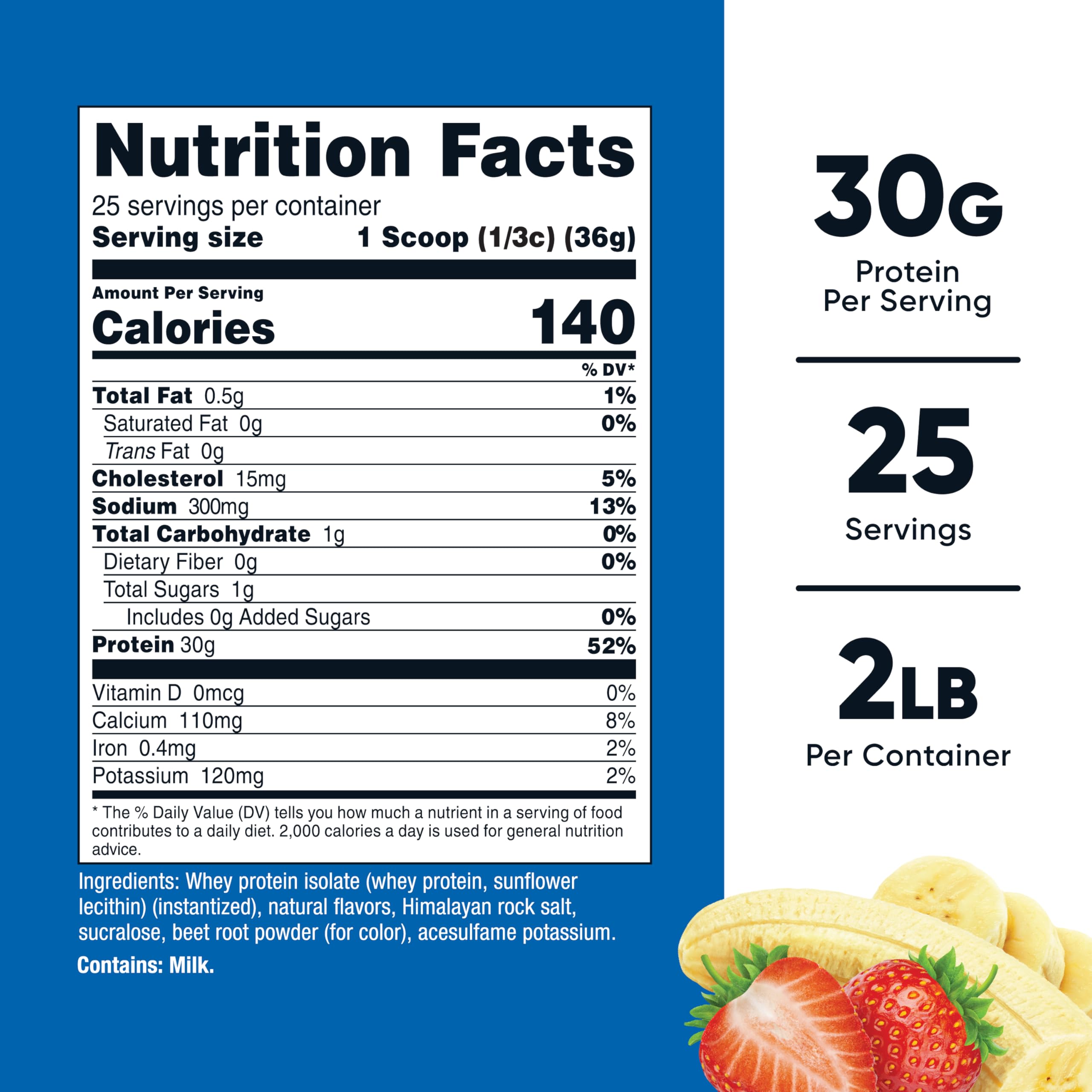 Nutricost Whey Protein Isolate Strawberry Banana 2lb serving scoop for easy shakes