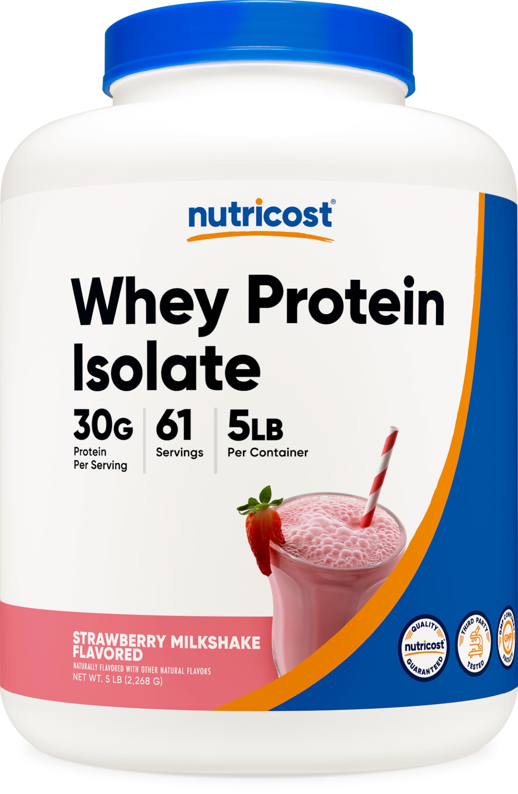 Nutricost Whey Protein Isolate Strawberry Milkshake bottle for convenient post-workout shakes.