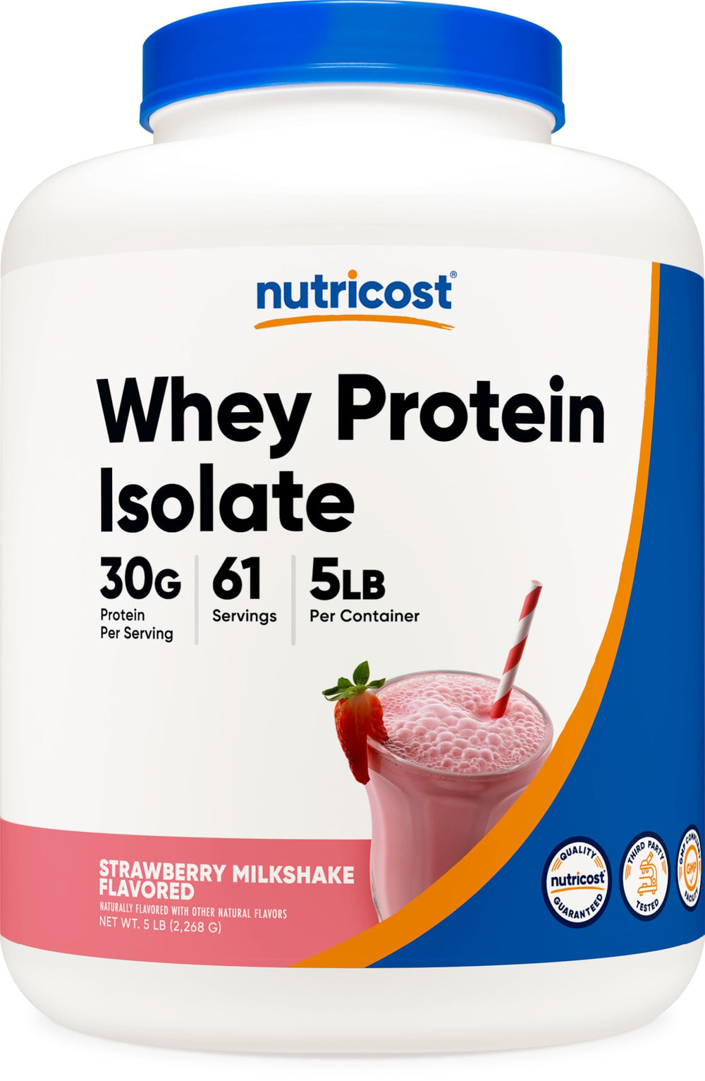 Nutricost Whey Protein Isolate Strawberry Milkshake bottle for convenient post-workout shakes.
