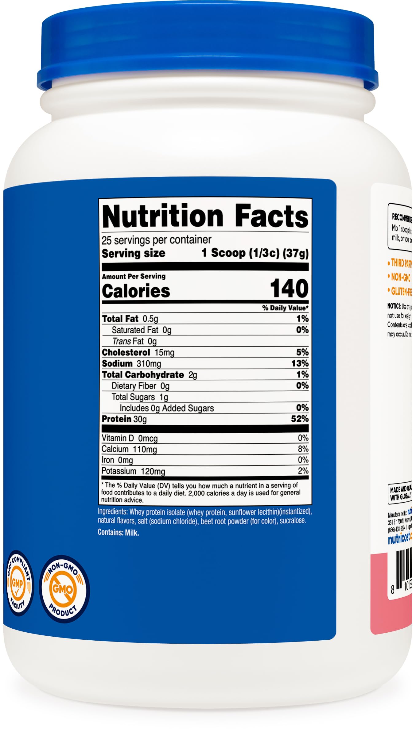 Nutricost Whey Protein Isolate Strawberry Milkshake shaker glass captures a creamy, energizing drink.