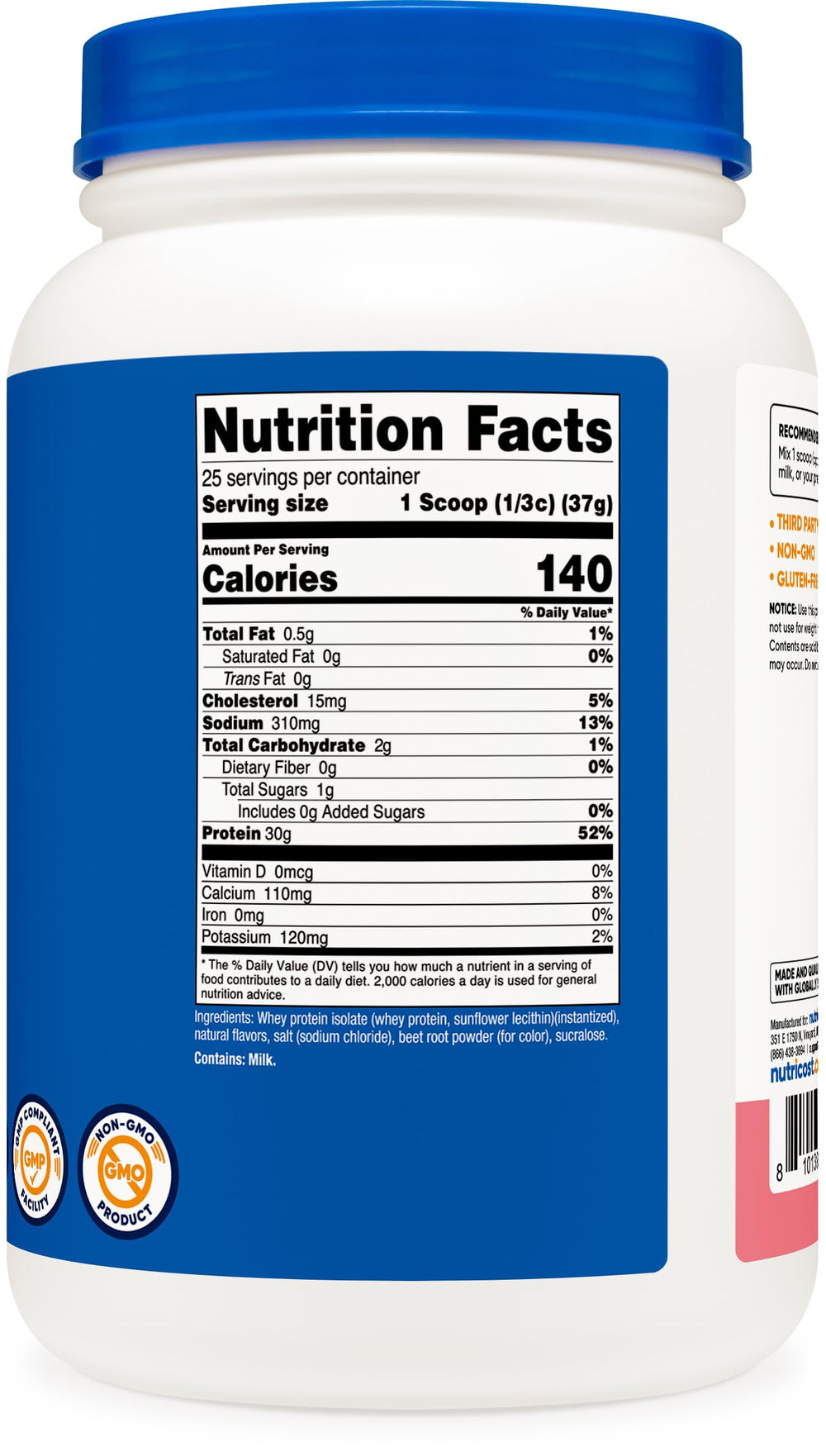 Nutricost Whey Protein Isolate Strawberry Milkshake shaker glass captures a creamy, energizing drink.
