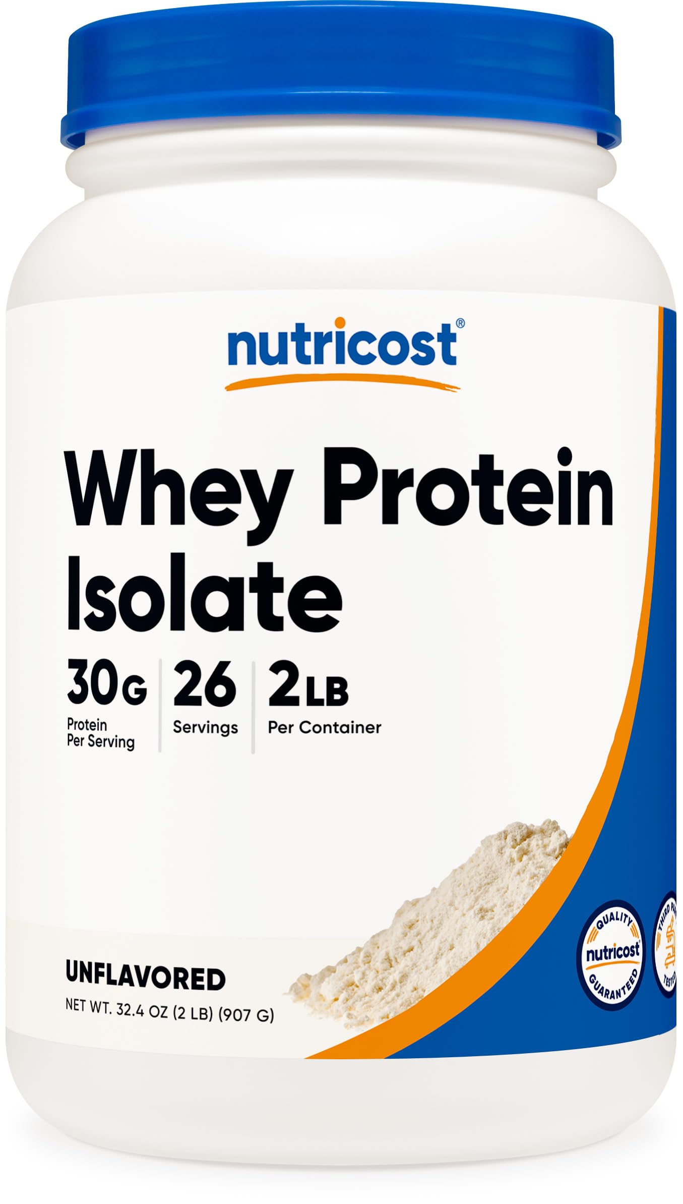 Nutricost Whey Protein Isolate unflavored bottle showing clean label and premium protein.