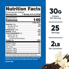 Nutricost Whey Protein Isolate Vanilla label close-up emphasizing undenatured, non-GMO formula