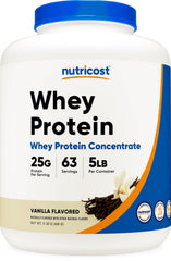 Nutricost vanilla whey protein bottle front view for daily shakes
