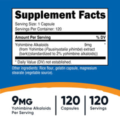 Nutricost Yohimbe capsules close-up showing 450 mg size.
