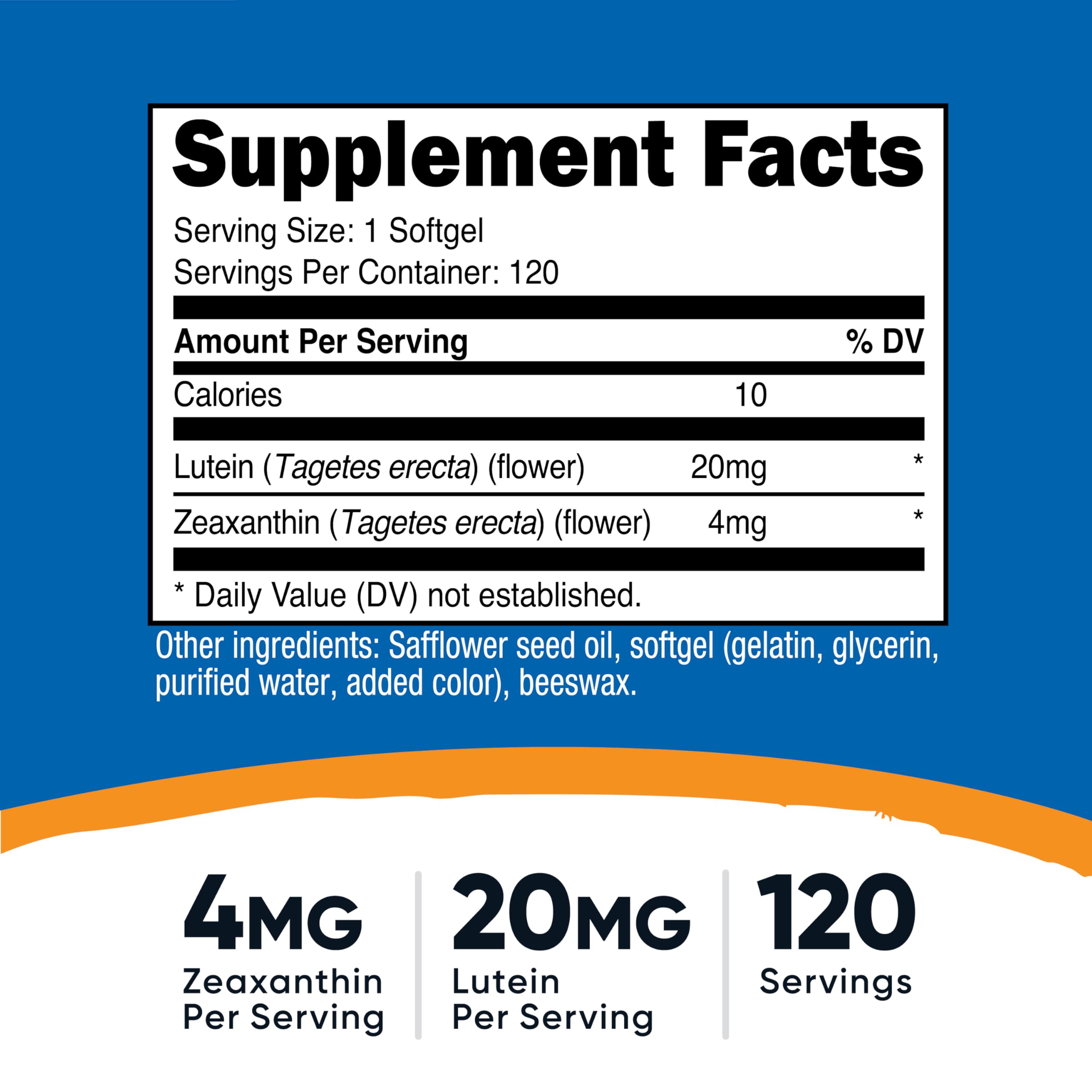 Nutricost Zeaxanthin with Lutein bottle showing 120 softgels for daily use