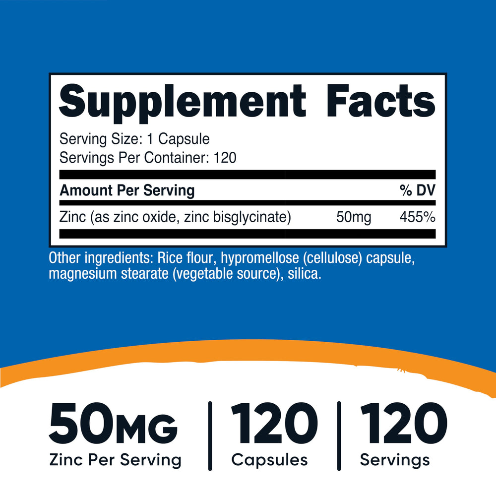 Nutricost zinc bisglycinate capsule close-up showing easy-to-swallow vegan capsule.