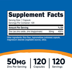 Nutricost zinc bisglycinate capsule close-up showing easy-to-swallow vegan capsule.