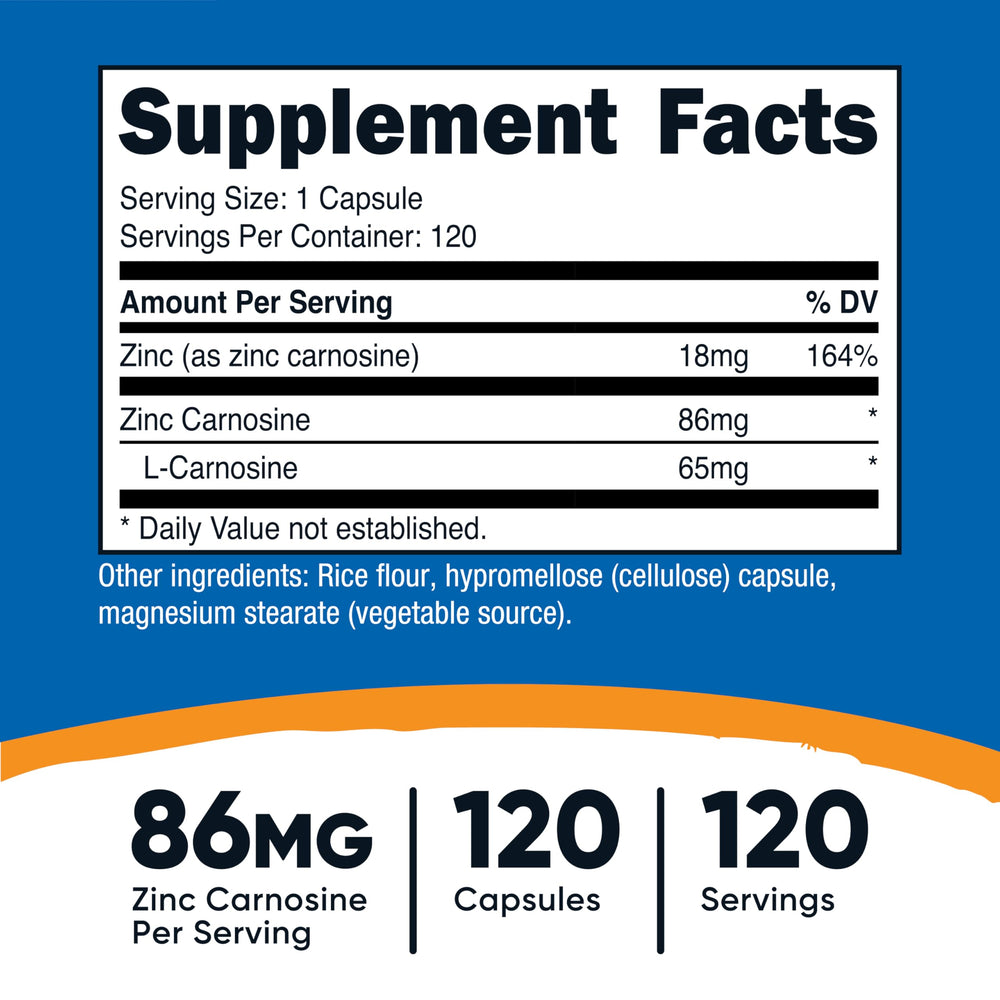 Nutricost Zinc Carnosine capsules 120-serving pack for a simple daily routine