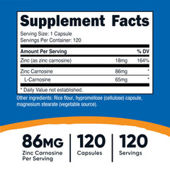 Nutricost Zinc Carnosine capsules 120-serving pack for a simple daily routine