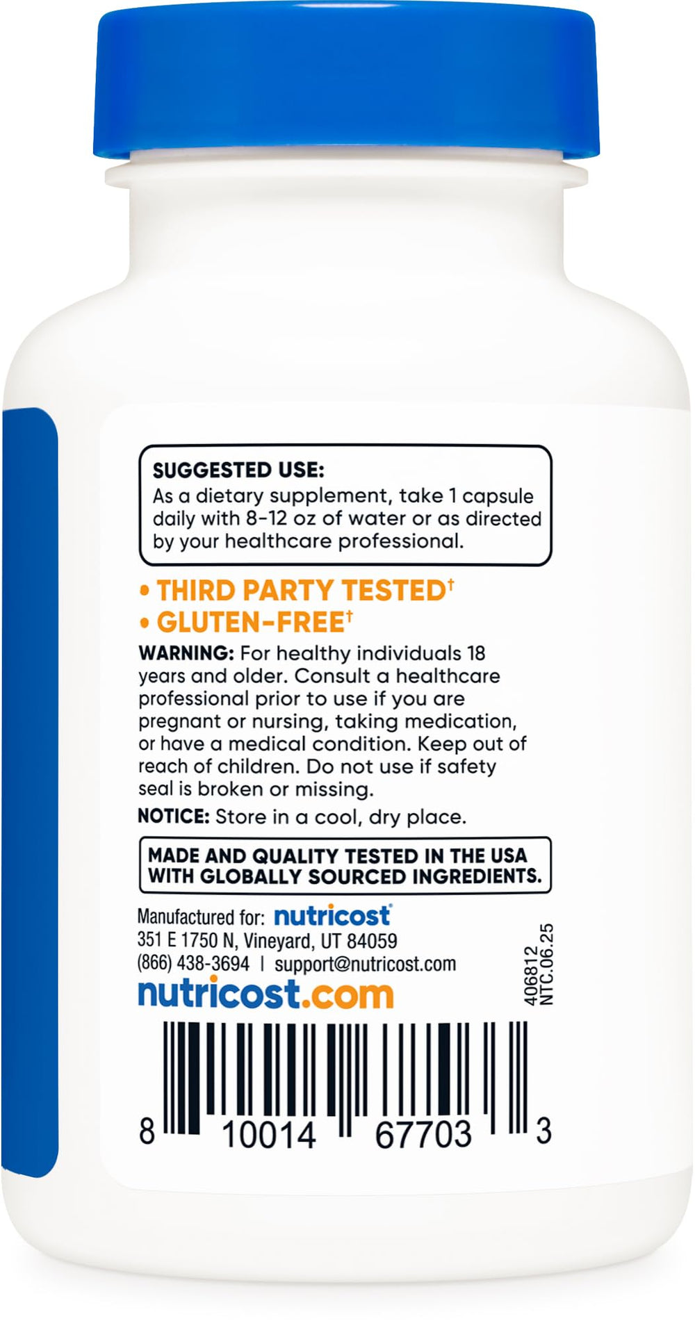 Nutricost gluten-free and vegetarian-friendly label signals dietary compatibility