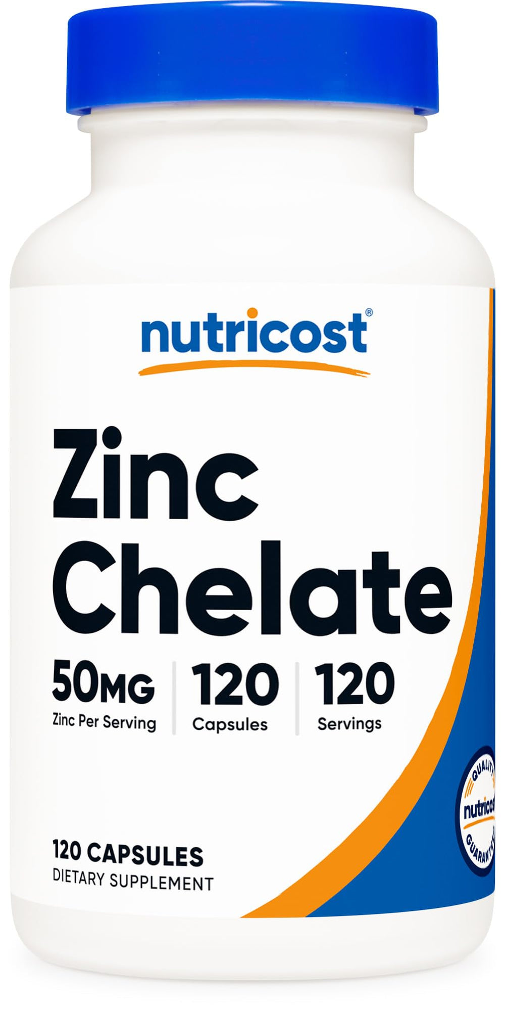 Nutricost Zinc Chelate 50mg bottle front with clear serving information