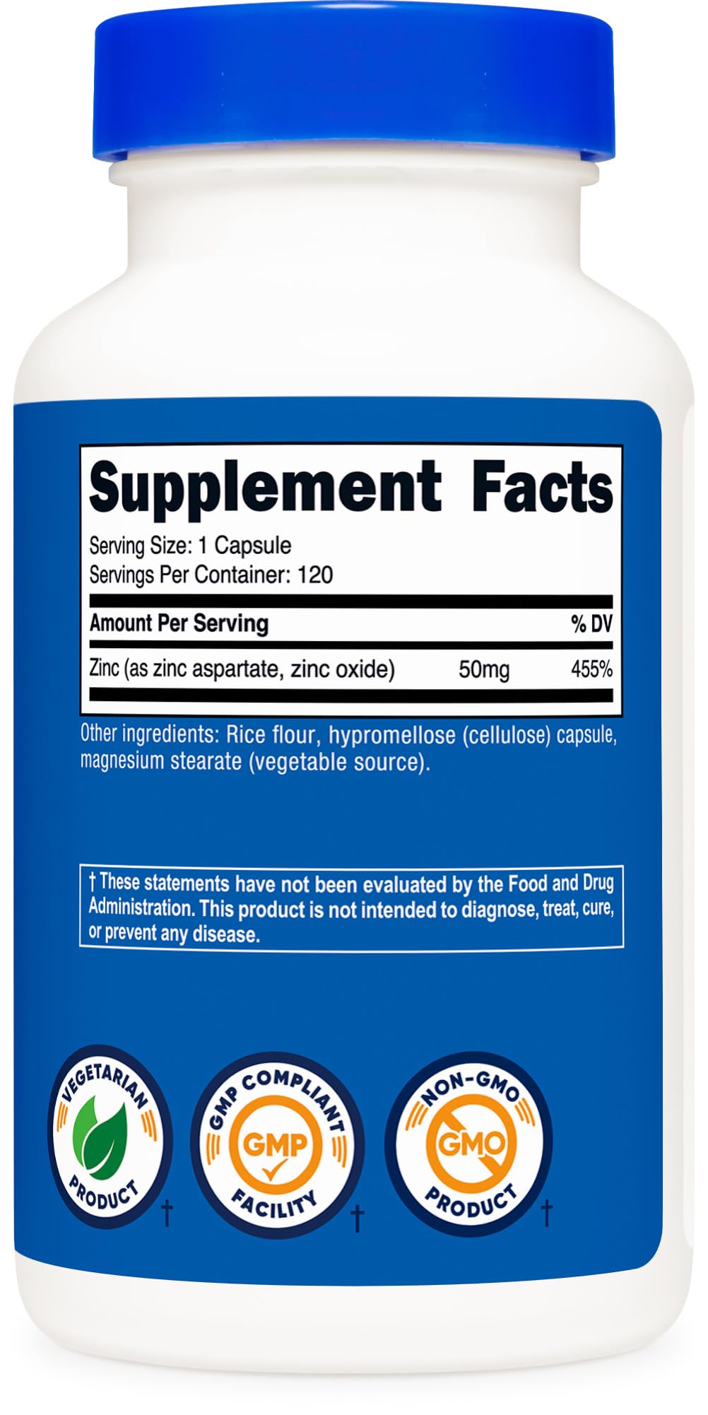 Nutricost zinc chelate bottle packaging emphasizing 120 servings