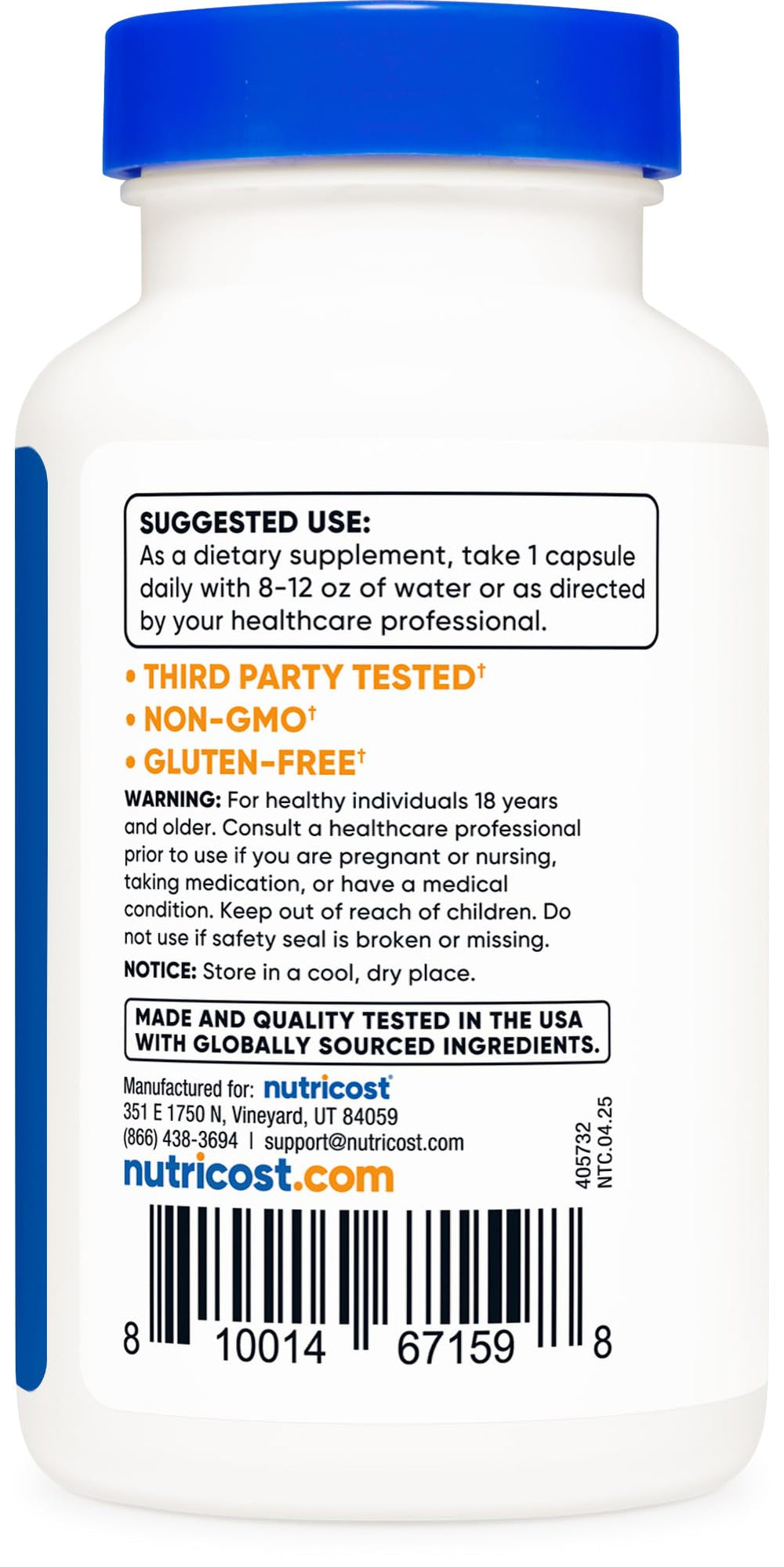 Nutricost Zinc Chelate serving setup showing 50mg dosage