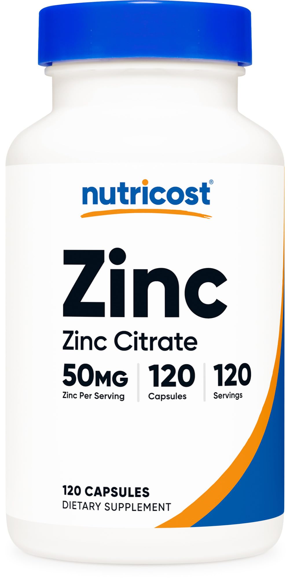 Nutricost Zinc Citrate 50mg bottle with easy-to-swallow capsules for daily use.