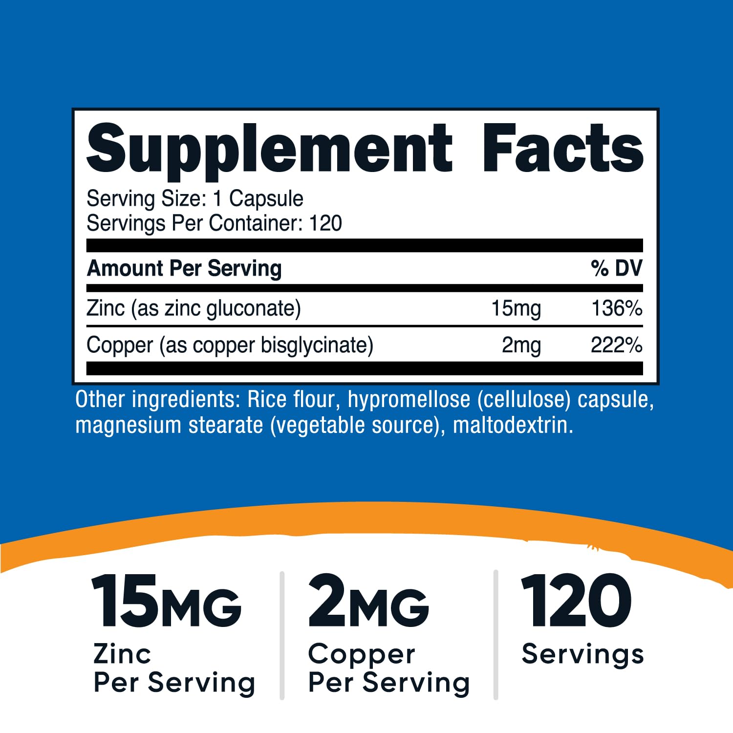 Close-up of Nutricost zinc-copper capsules showing smooth capsules for easy swallowing.