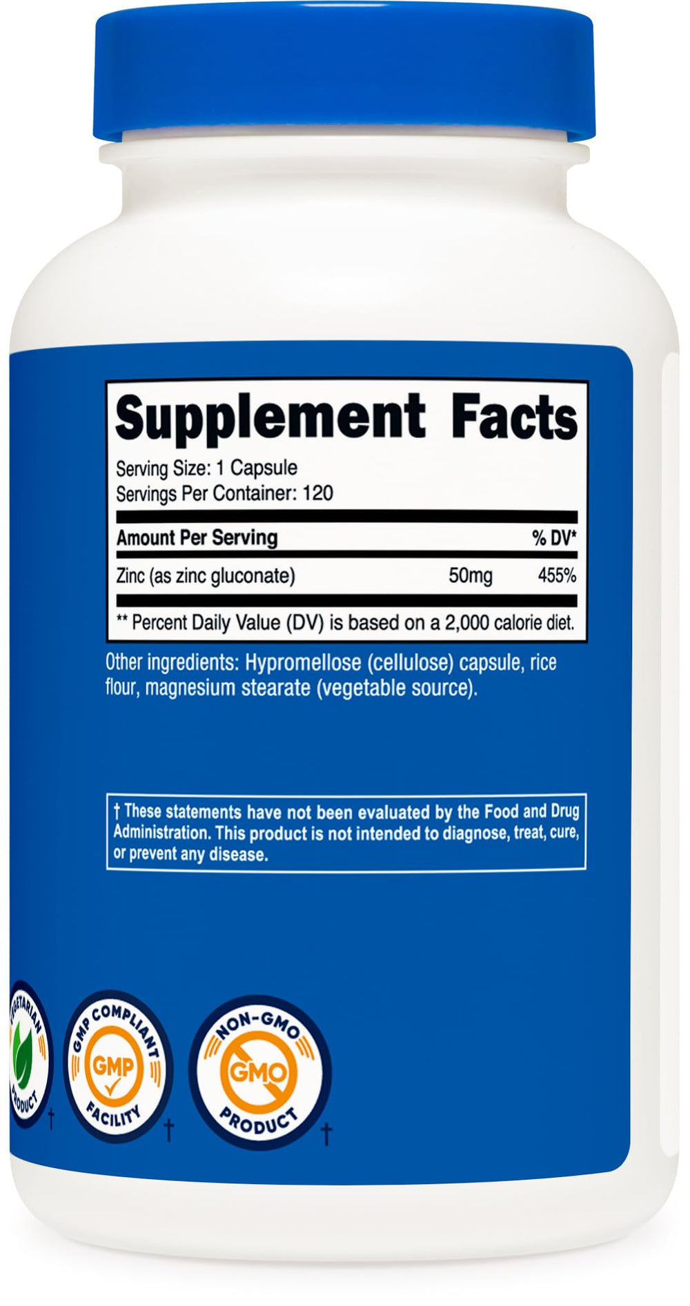 Nutricost zinc gluconate produced in GMP-compliant facility.