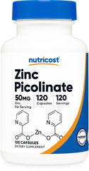 Nutricost Zinc Picolinate 50mg bottle front with 120 vegetarian capsules