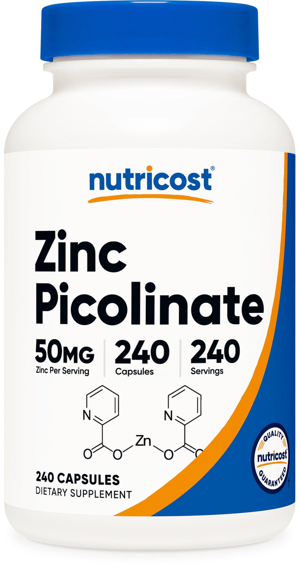 Nutricost Zinc Picolinate 50mg bottle ready for daily use in a vegan routine.