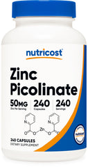 Nutricost Zinc Picolinate 50mg bottle ready for daily use in a vegan routine.