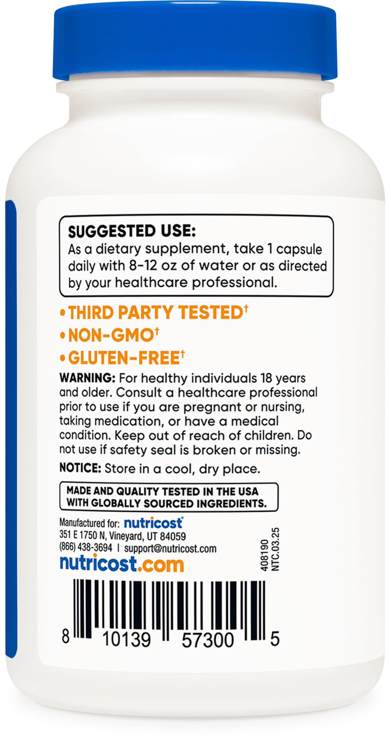 Nutricost Zinc Picolinate 50mg cap and bottle ready for daily use.