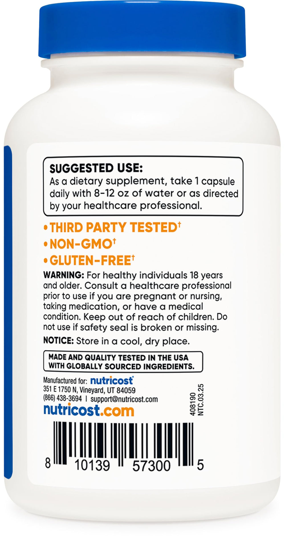 Nutricost Zinc Picolinate 50mg cap and bottle ready for daily use.