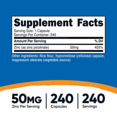 Nutricost Zinc Picolinate 50mg capsule close-up for easy daily dosing.