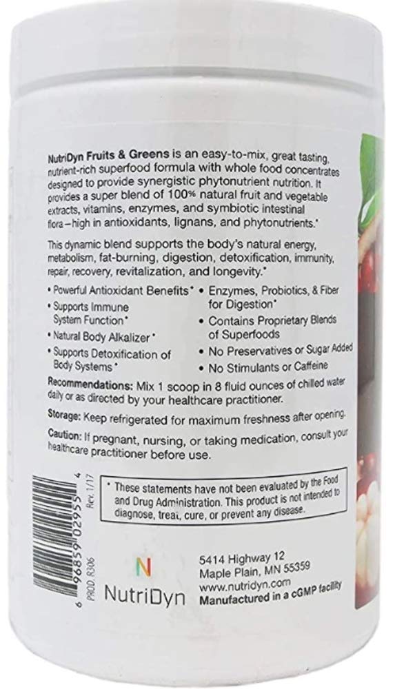 NutriDyn Fruits & Greens Berry in glass ready for daily wellness mix