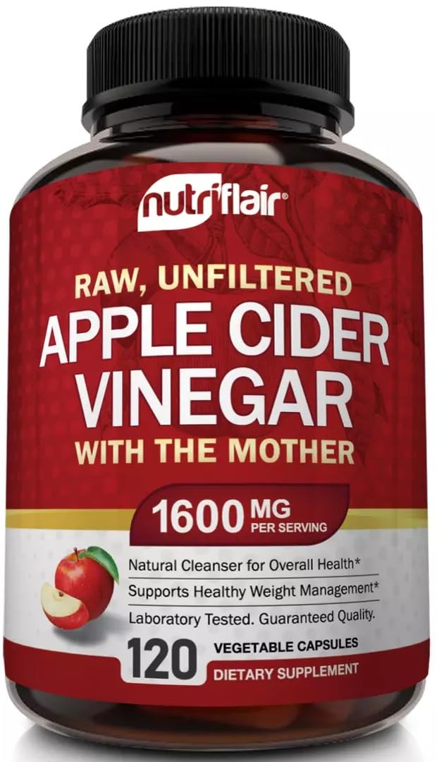 NutriFlair Apple Cider Vinegar bottle with The Mother for daily wellness.