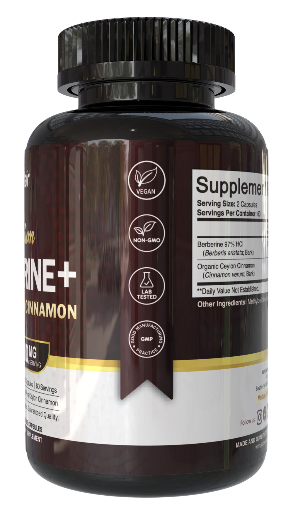 NutriFlair Berberine with Ceylon cinnamon visual signals premium 200mg blend.