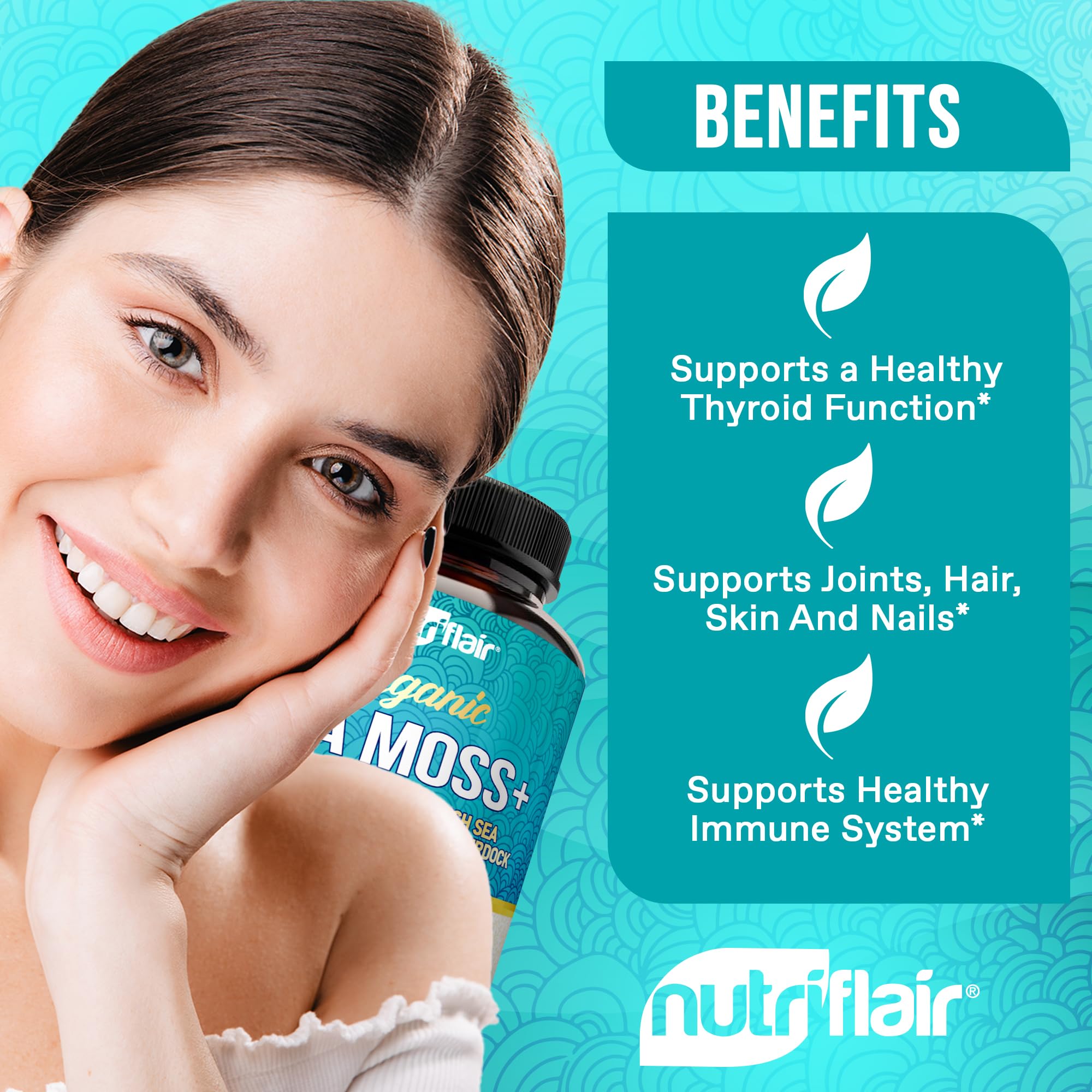 NutriFlair bottle with label showing easy daily use and serving guidance.