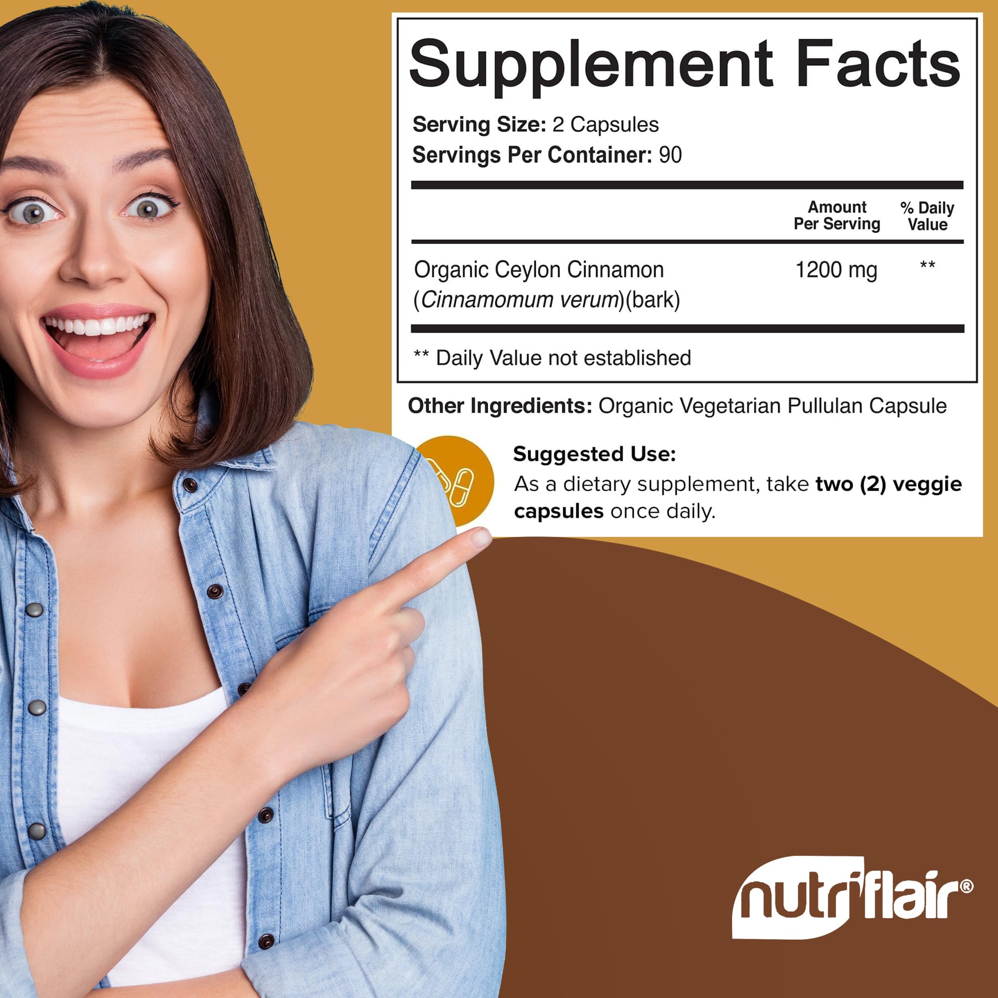 NutriFlair cinnamon bottle pour demonstrates easy daily intake and convenience