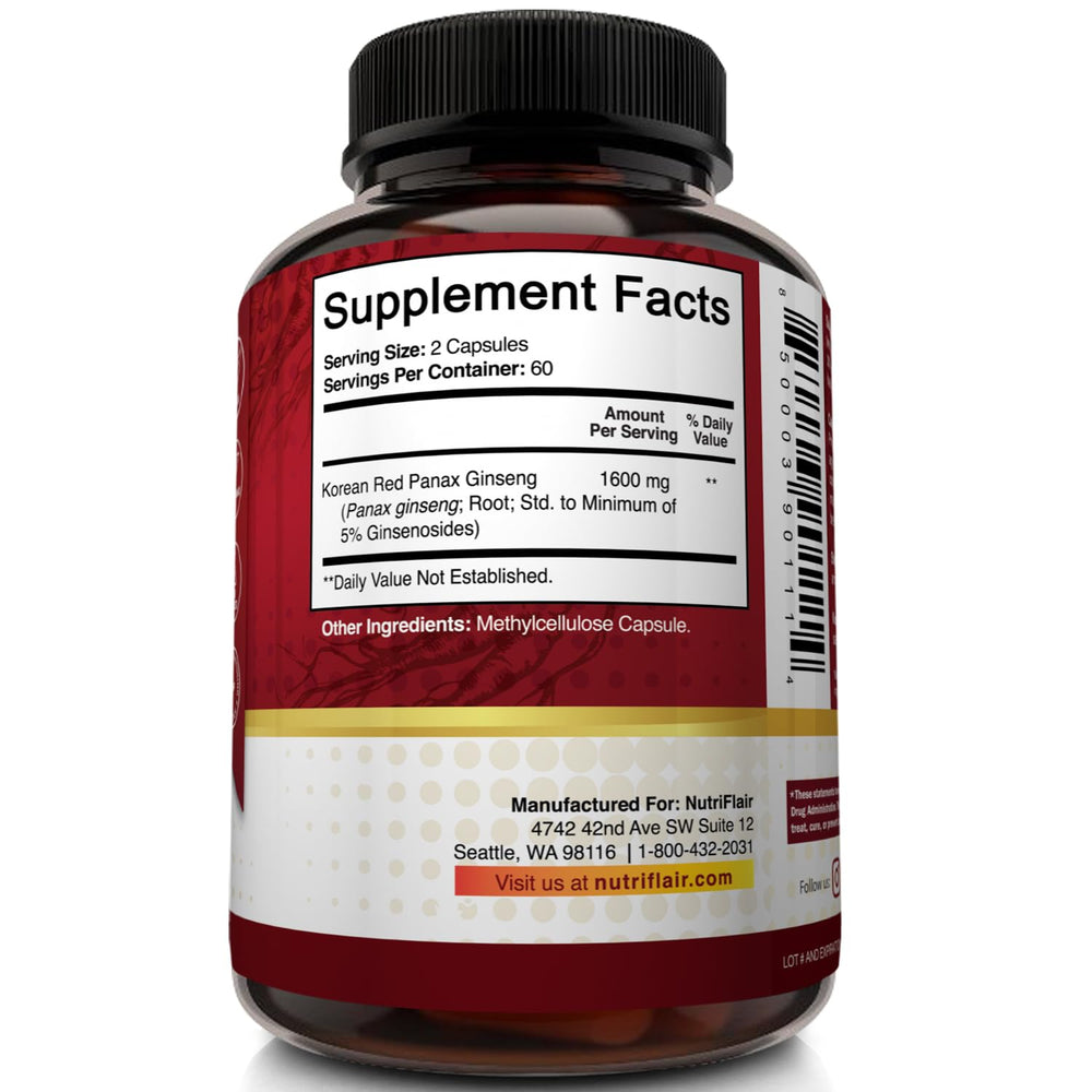NutriFlair Korean Red Panax Ginseng made in USA insignia