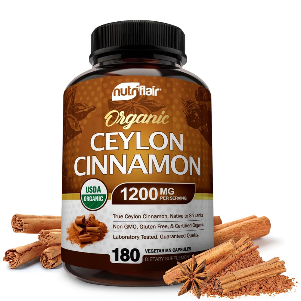 NutriFlair organic Ceylon cinnamon bottle shows authentic quality for daily antioxidant support