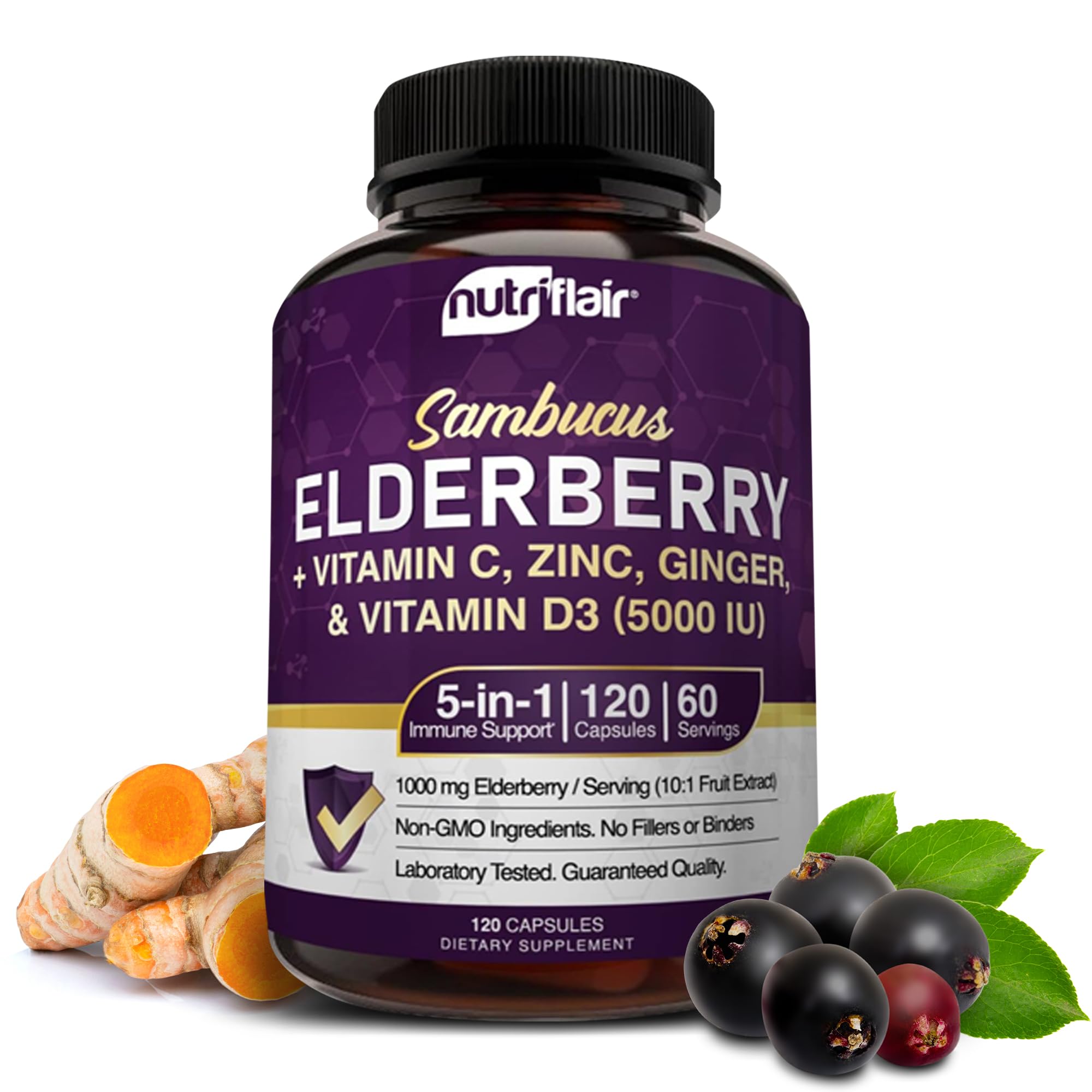 NutriFlair Sambucus elderberry capsules bottle ready for daily immune support.